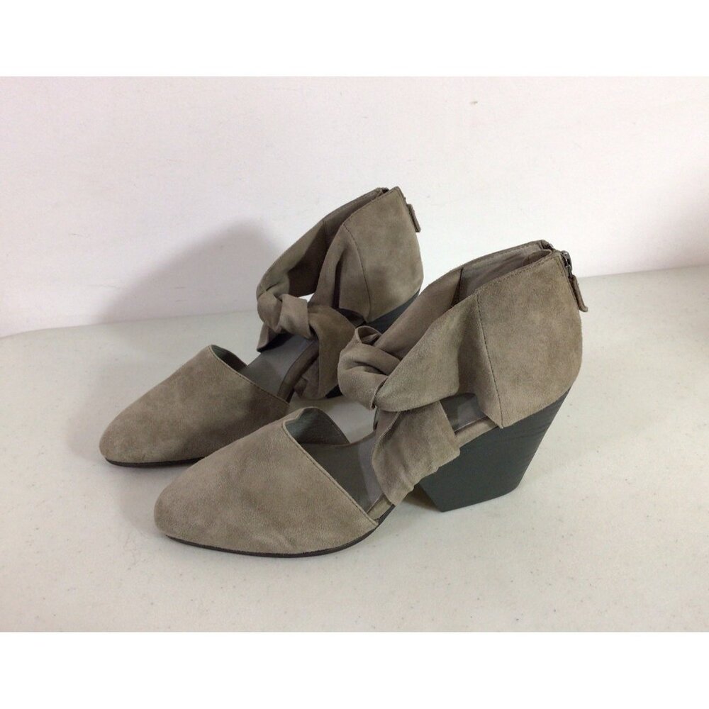 Eileen Fisher Gray Suede Heels Pumps Zip Back Womans 7